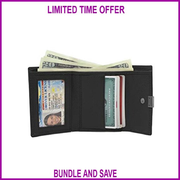 Leather RFID Blocking Wallet with Zippered Coin Purse & Snap Closure - Picture 3 of 6